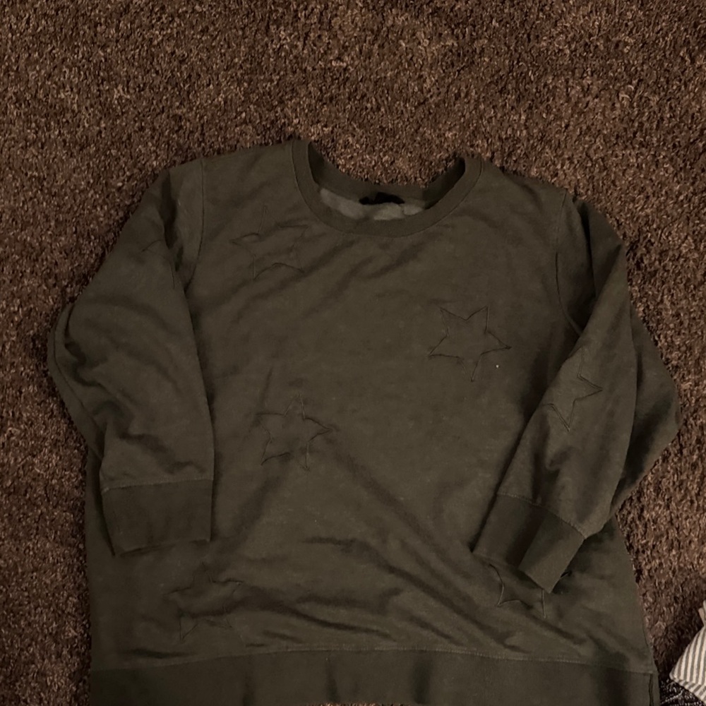 Jane and Delancey Olive Green Star Embroidered Crewneck Sweatshirt